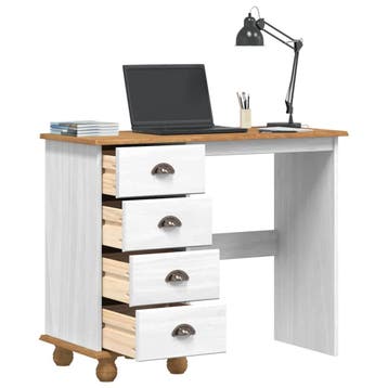 vidaXL Schrijfbureau ASKIM Wit 95 x 40 x 75 cm Massief, Huis en Inrichting, Verzenden, Nieuw