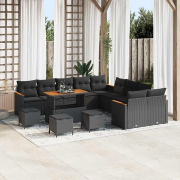 vidaXL Tuinbankenset 14 st 12-Aantal zitplaatsen Zwart poly, Verzenden, Nieuw, 4 zitplaatsen