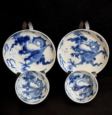 Twee sets theekop en schotel - Porselein - China - Yongzheng