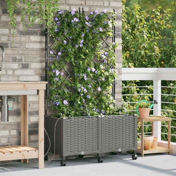 vidaXL Tuin Pot met Irrigatie en Wielen 2 st Lichtgrijs PP, Verzenden, Nieuw, Minder dan 60 cm, 60 cm of meer