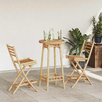 vidaXL 3-delige Barset voor buiten opvouwbaar bamboe, Verzenden, Nieuw, Hout, 2 zitplaatsen