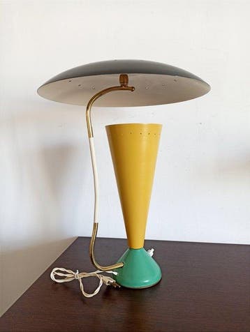 Tafellamp - Verguld messing - Lamp in midcenturystijl., Antiek en Kunst, Antiek | Lampen