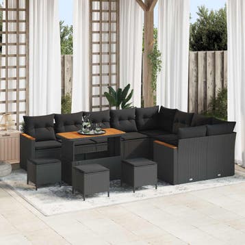 vidaXL Tuin Sofa Set 13 st 9-Aantal zitplaatsen Zwart Poly, Tuin en Terras, Tuinsets en Loungesets, Verzenden, Nieuw, 3 zitplaatsen