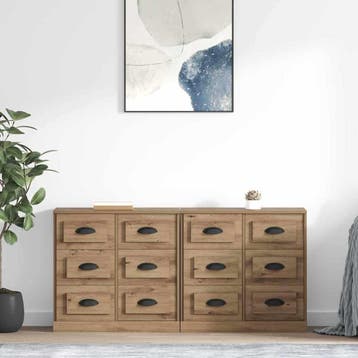 vidaXL Dressoirs 2 st Artisan Eiken 70 x 35,5 x 67,5 cm, Huis en Inrichting, Kasten | Dressoirs, Verzenden, Nieuw, 50 tot 100 cm