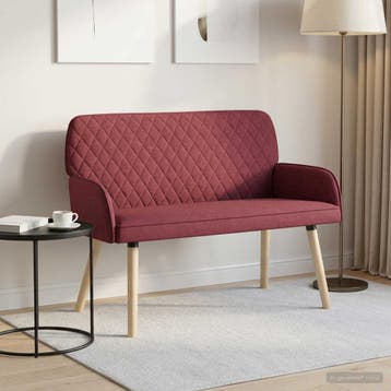 vidaXL 2-zitsbank met massief houten poten 2-zits Wijnrood, Verzenden, Minder dan 150 cm, Stof, Nieuw