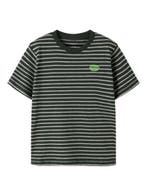 Gestreept Kinder Tshirt Deep ForestGroen met Grijze 134, Kinderen en Baby's, Kinderkleding | Maat 134, Ophalen of Verzenden, Nieuw