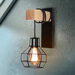 Retro wandlamp zwart met hout industriële kooi, Verzenden, Nieuw