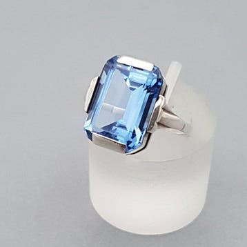 Zilver, Art Deco Blauwe Spinel(Getest) - Ring