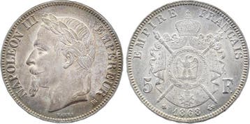 5 Franc 5 F1868 Frankreich Napoleon Iii Muenzzeichen Bb S..., Verzenden