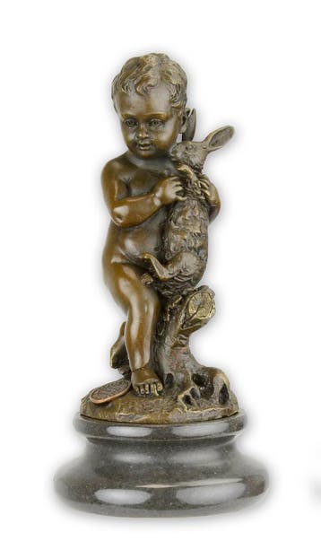Bronzen beeld van een jongen met konijn (Interieur), Verzenden, Nieuw