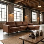 Leren hoekbank Match - 2.5-zits arm links + Longchair arm, 250 tot 300 cm, Bohemian, Industrieel, Modern, Scandinavisch, Hoekbank