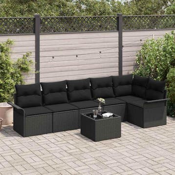 vidaXL Tuin Sofa Set 7 st Zwart poly rattan, Verzenden, Nieuw, Rotan, 7 zitplaatsen
