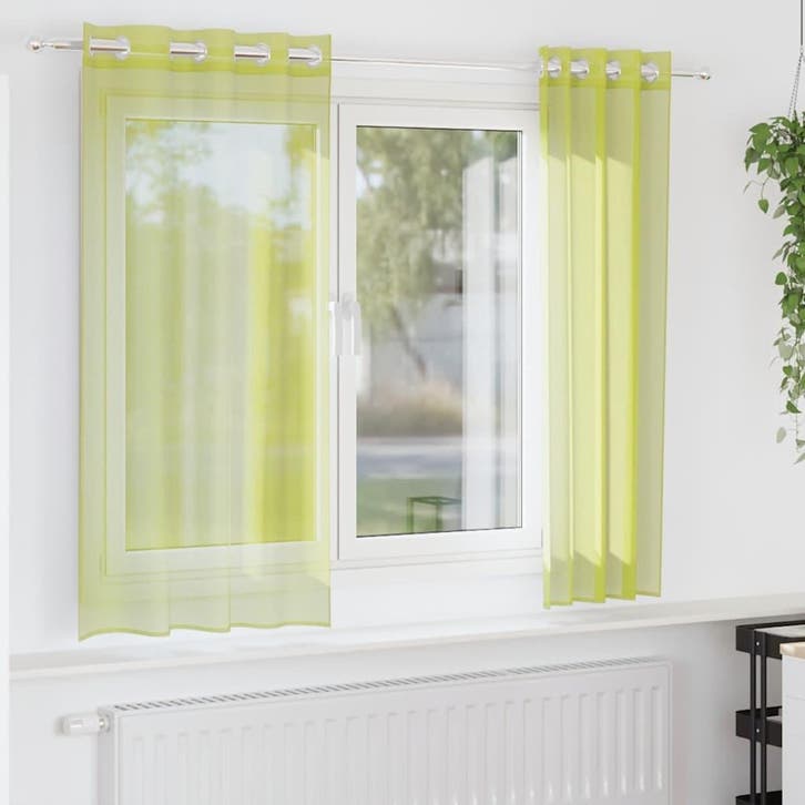 vidaXL Gordijnen voile met doorvoertules 2 st 140x175 cm, Huis en Inrichting, Stoffering | Gordijnen en Lamellen, Groen, Nieuw