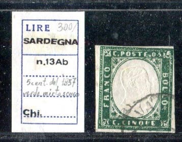 Italiaanse oude staten - Sardinië 1855 - 5 centesimi donker, Gestempeld