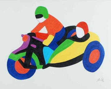 Marco Lodola (1955) - Sidecar, Antiek en Kunst, Kunst | Schilderijen | Modern