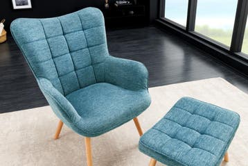 Moderne fauteuil SCANDINAVIA blauw getextureerde massief, Huis en Inrichting, Fauteuils, Ophalen of Verzenden, Nieuw