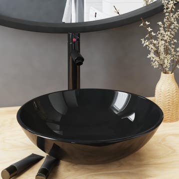 vidaXL Wastafel met kraan en pop-up afvoer gehard glas zwart, Verzenden, Nieuw