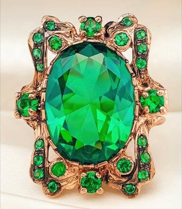 Zonder minimumprijs - Ring - 9 kt. Roségoud, Zilver Smaragd, Sieraden, Tassen en Uiterlijk, Nieuw