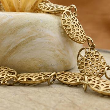 Vintage gouden fantasieschakel collier (Ketting), Ophalen of Verzenden, Gebruikt, Goud, Goud