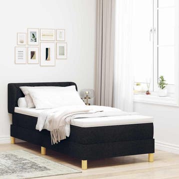 vidaXL Boxspringbed met hoofdeinde Zwart 90 x 190 cm Stof, Eenpersoons, Verzenden, Zwart, Nieuw