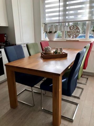 Set van 6 leren eetkamerstoelen met rvs poot, Ophalen of Verzenden, Nieuw, Leer