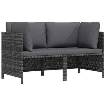 vidaXL Tuinbank 2-zits met kussens poly rattan grijs, Verzenden, Nieuw