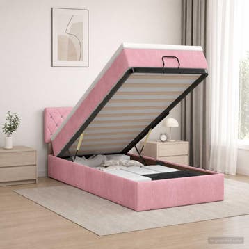 vidaXL Ottoman Bed met Matrassen en LED Roze 100 x 200 cm, Verzenden, Nieuw, Stof