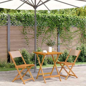 vidaXL 3-delige Bistroset stof en massief hout taupe, Verzenden, Nieuw, Hardhout