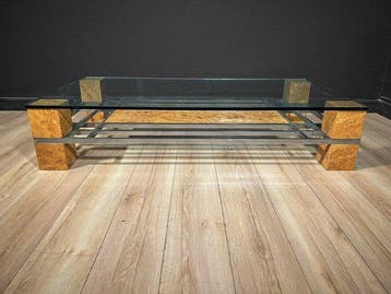 Tafel - Hout, Glas, Staal, Knoesthout - Structuur in, Antiek en Kunst, Kunst | Designobjecten