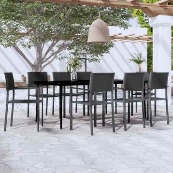 vidaXL 9-delige Tuinset zwart, Verzenden, Textileen, Nieuw, 8 zitplaatsen