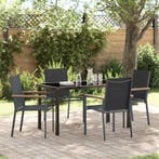 vidaXL Tuin eettafelset 5 pcs Zwart Poedercoating staal, Verzenden, Nieuw, Textileen, 5 zitplaatsen