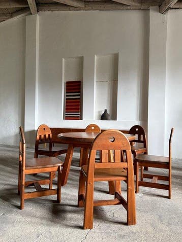 Wasa - Stoel - Vurenhout - Eettafel en 6 stoelen