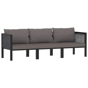 vidaXL Driezitsbank met kussens poly rattan antraciet, Verzenden, Nieuw