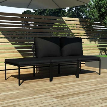 vidaXL 3-delige Loungeset met kussens PVC zwart, Tuin en Terras, Verzenden, Nieuw, Kunststof, Loungeset
