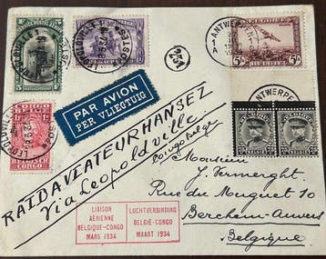 België 1934 - Luchtpostbrief RAID AVIATEUR HANSEZ -, Gestempeld