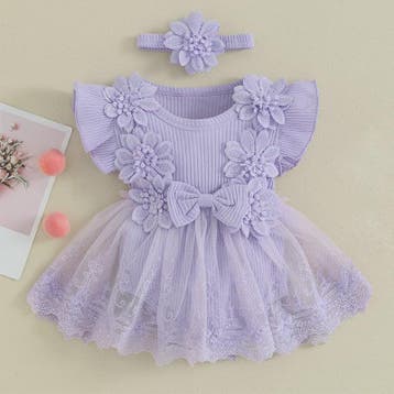 Prinsessen Baby Meisjes Romper Jurk met 3D Bloemen, Kant & H, Verzenden, Nieuw