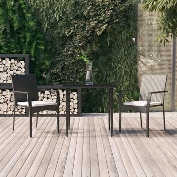 vidaXL 3-delige Tuinset met kussens poly rattan zwart, Verzenden, Nieuw, 2 zitplaatsen, Tuinset