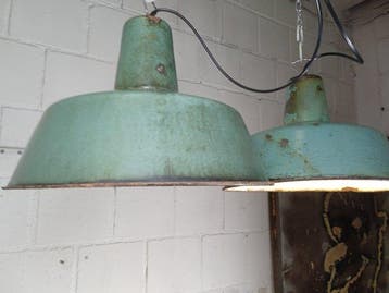 Plafondlamp (2) - Vintage industriële emaille hanglamp -