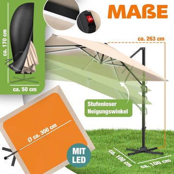 KESSER® Parasol zweefparasol SUN XL 300 x 300 cm incl. afdek, Verzenden, Zo goed als nieuw