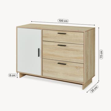 Dressoir Kenta 100x35x72 cm sonoma eiken en wit [en.casa], Huis en Inrichting, Kasten | Dressoirs, Verzenden, Nieuw