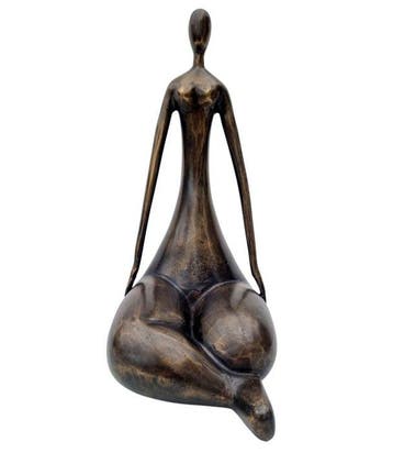 Beeld, Zittende abstracte vrouw - 28 cm - Brons