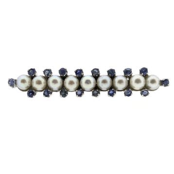 Antiek witgouden broche met parel en saffier, Gebruikt, Ophalen of Verzenden, Met edelsteen, Goud