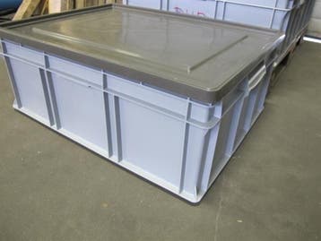 Stapelbak met deksel, 800x600x320 mm, euronorm, grijs pp,, Gebruikt, 60 cm of meer, Bak of Kist, 75 tot 100 cm