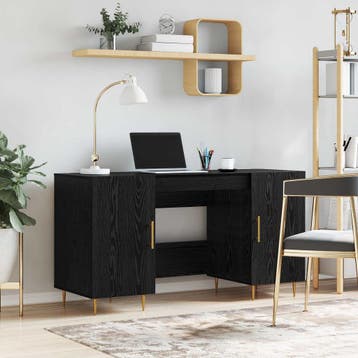 vidaXL Bureau Zwart eiken Bewerkt hout, Huis en Inrichting, Verzenden, Nieuw