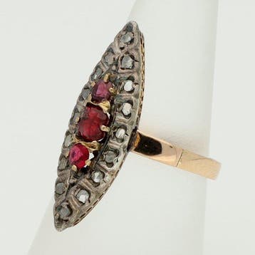 Ring - 14 karaat Roségoud, Zilver Rhodoliet - Robijn -, Nieuw