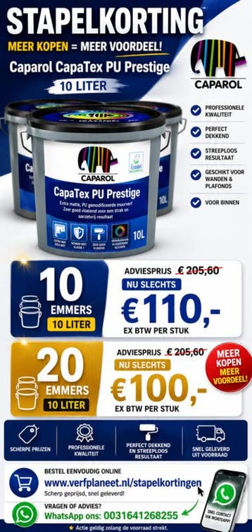 STAPELKORTING - Caparol CapaTex PU Prestige - 10 maal 10..., Ophalen of Verzenden, Nieuw, Wit, Verf
