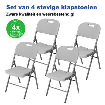Bardi 4 Delige Set Zware Kwaliteit Klapstoelen 200KG - GRIJS, Kunststof, Klapstoel, Nieuw, Ophalen of Verzenden
