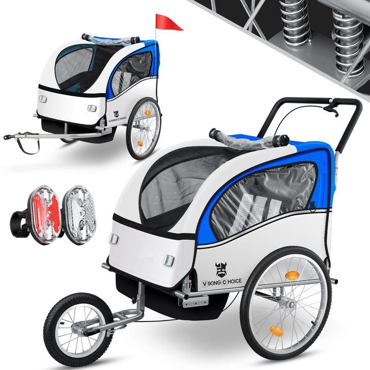 Fietskar 2 Zits Blauw | Schokbrekers | OP=OP, Fietsen en Brommers, Fietsaccessoires | Aanhangers en Karren, Vering, 40 tot 60 kg