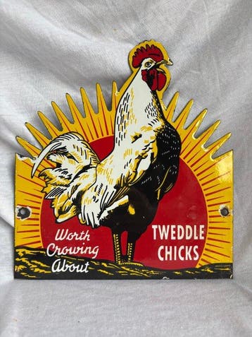 Emaille reclamebord - Tweddle Chicks – opvallend gesneden