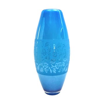Vaas - glas - blauw - glimmend - 35 cm., Ophalen of Verzenden